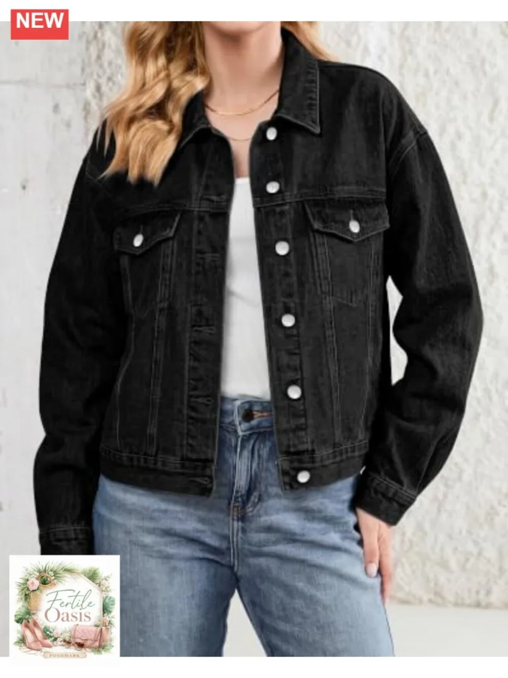 Women's Denim Jacket Oversized Classic Button Up Flap Pockets